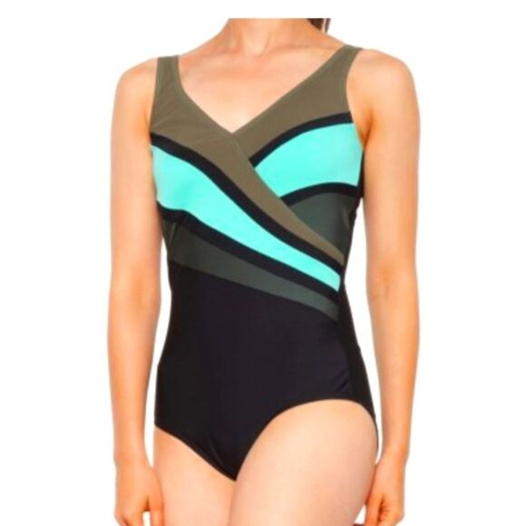 Seekers Australia V-Neck  colorblock One-Piece  Women's Swimsuit sz 18 - Picture 1 of 2